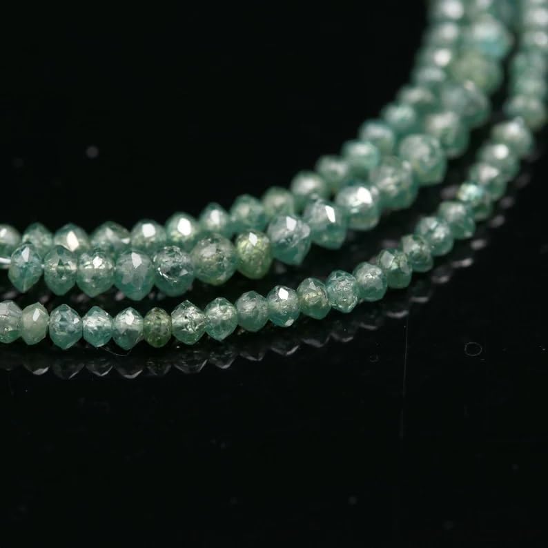 Natural Green Diamond Faceted Rondelle Beads 2-2.5 mm Green Diamond Beads for Jewelry Making Necklace Bracelet