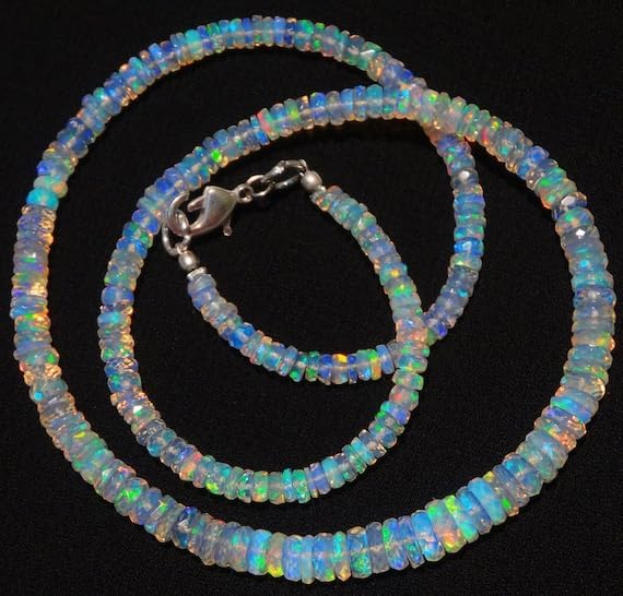 Beads Gemstone 1 Strand Natural Ethiopian Opal Rare Facet Heishi Shape Rondelle Bead Size 4 to 6MM Necklace 17 Inch Code-HIGH-4826