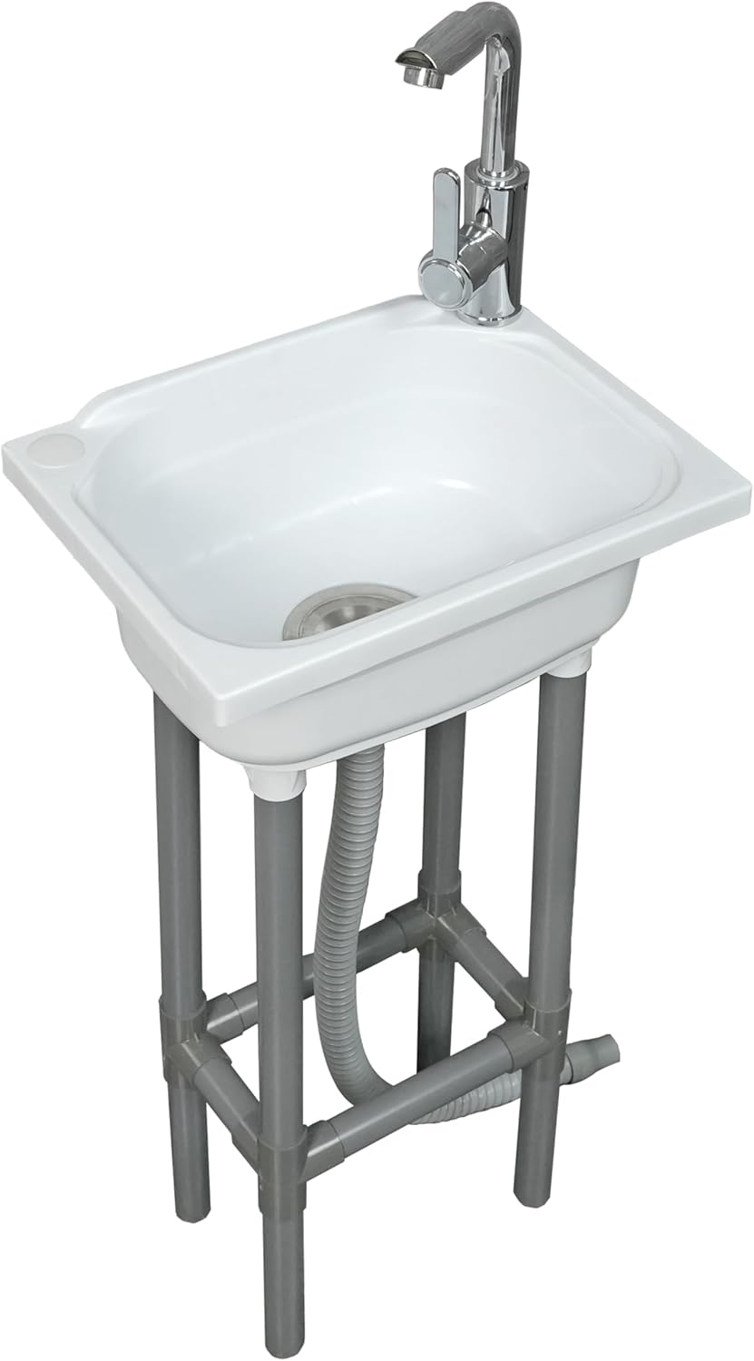 Freestanding Single Bowl Utility Sink, Kitchen Wall-Mounted Sink 15.1 x 11.2 Inch With 1.26 inch faucet hole, Plastic Sinks for Home, Restaurant, Dorm, Garage, Bathroom,Laundry (white)