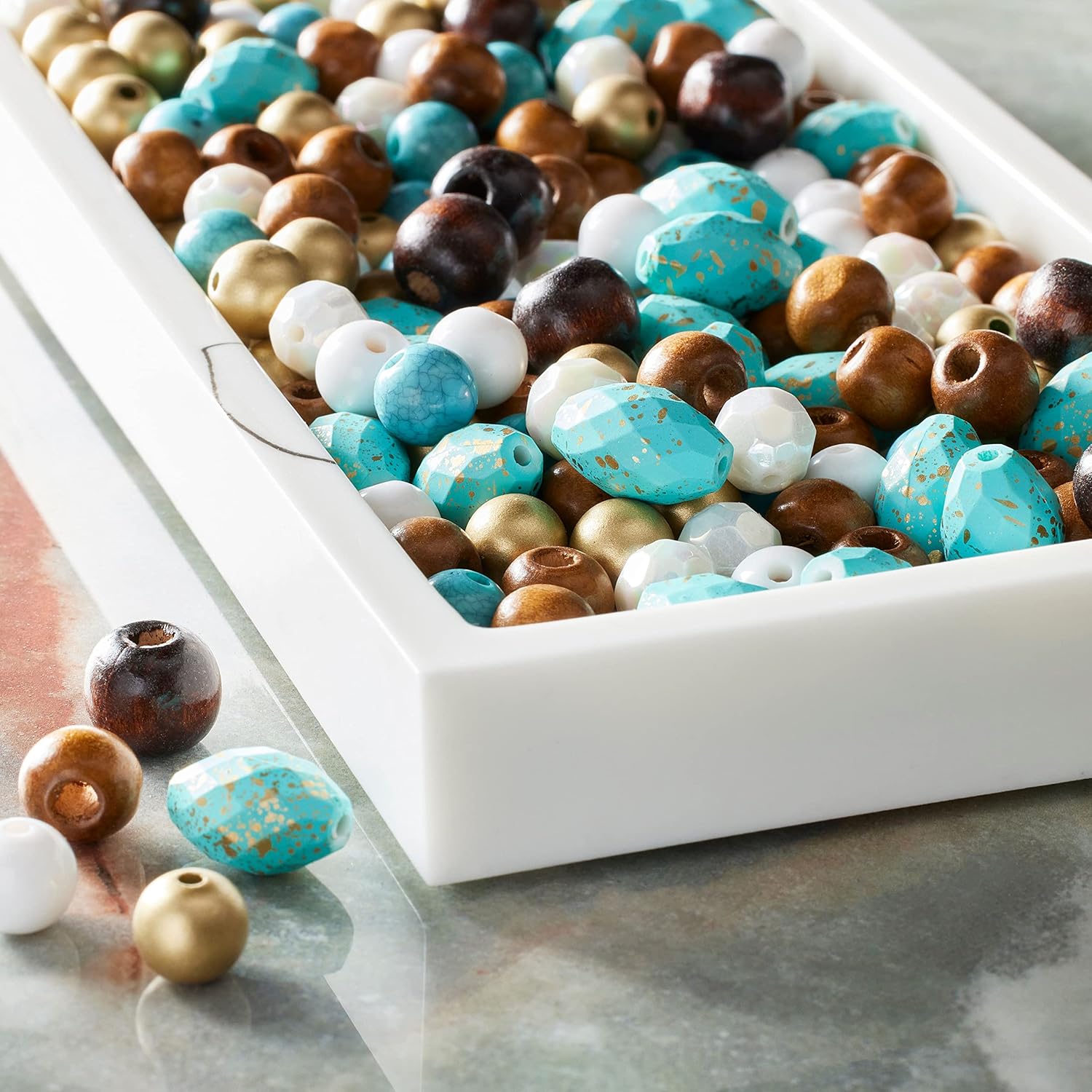 Bead Landing Mixed White, Brown & Turquoise Craft Beads, 12 Pack