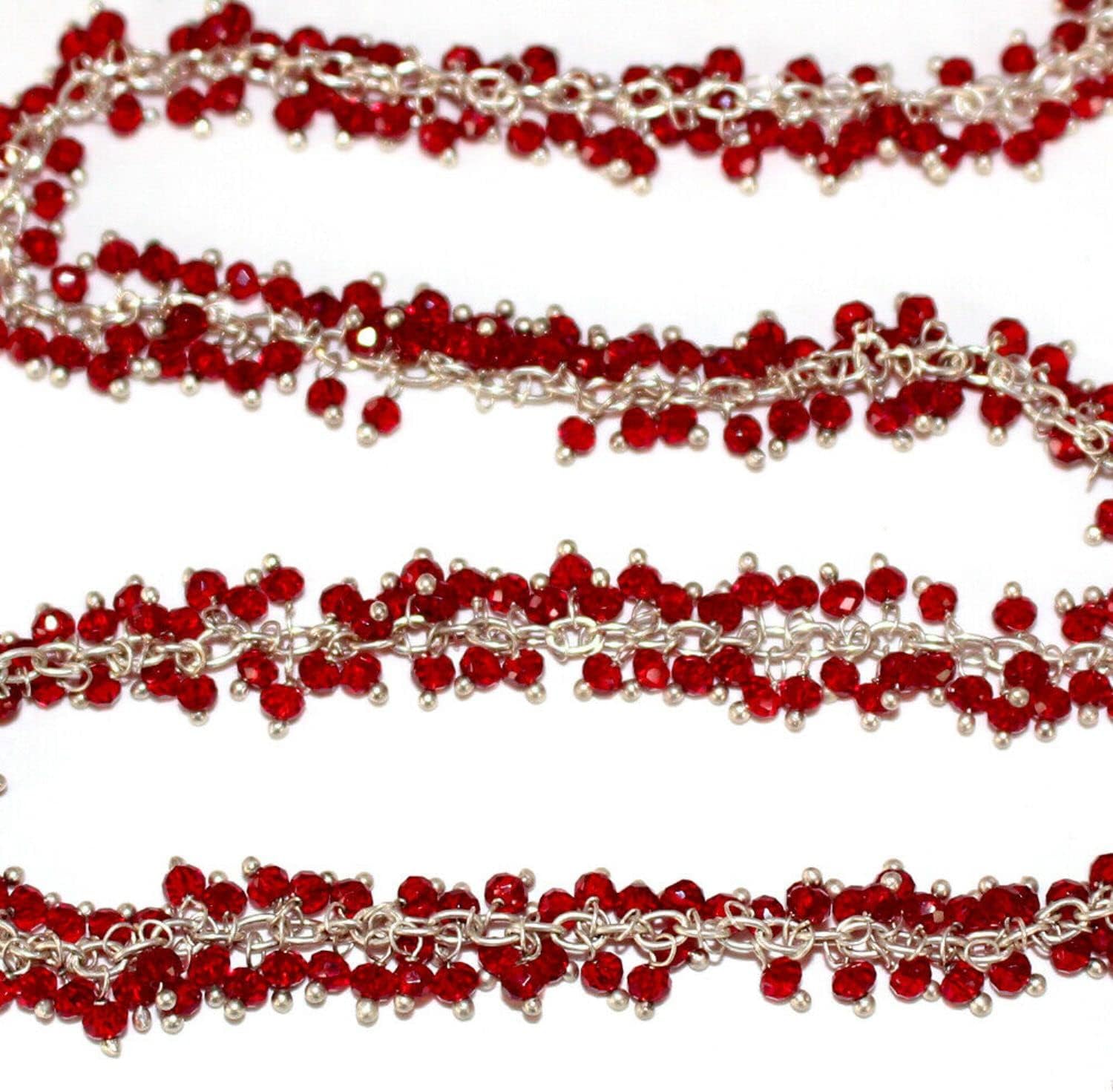 36 inch long gem garnet quartz 2.5mm rondelle shape faceted cut beads wire wrapped sterling silver plated cluster rosary chain for jewelry making/DIY jewelry crafts #Code - CLURCH-026
