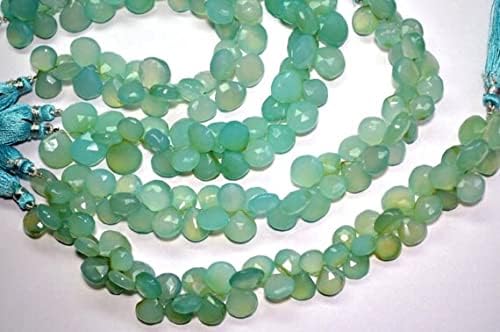 8 inch Strand of Natural Chalcedony 9-12mm Heart Faceted briolette Beads for DIY Jewelry Making. |BRIO_01811