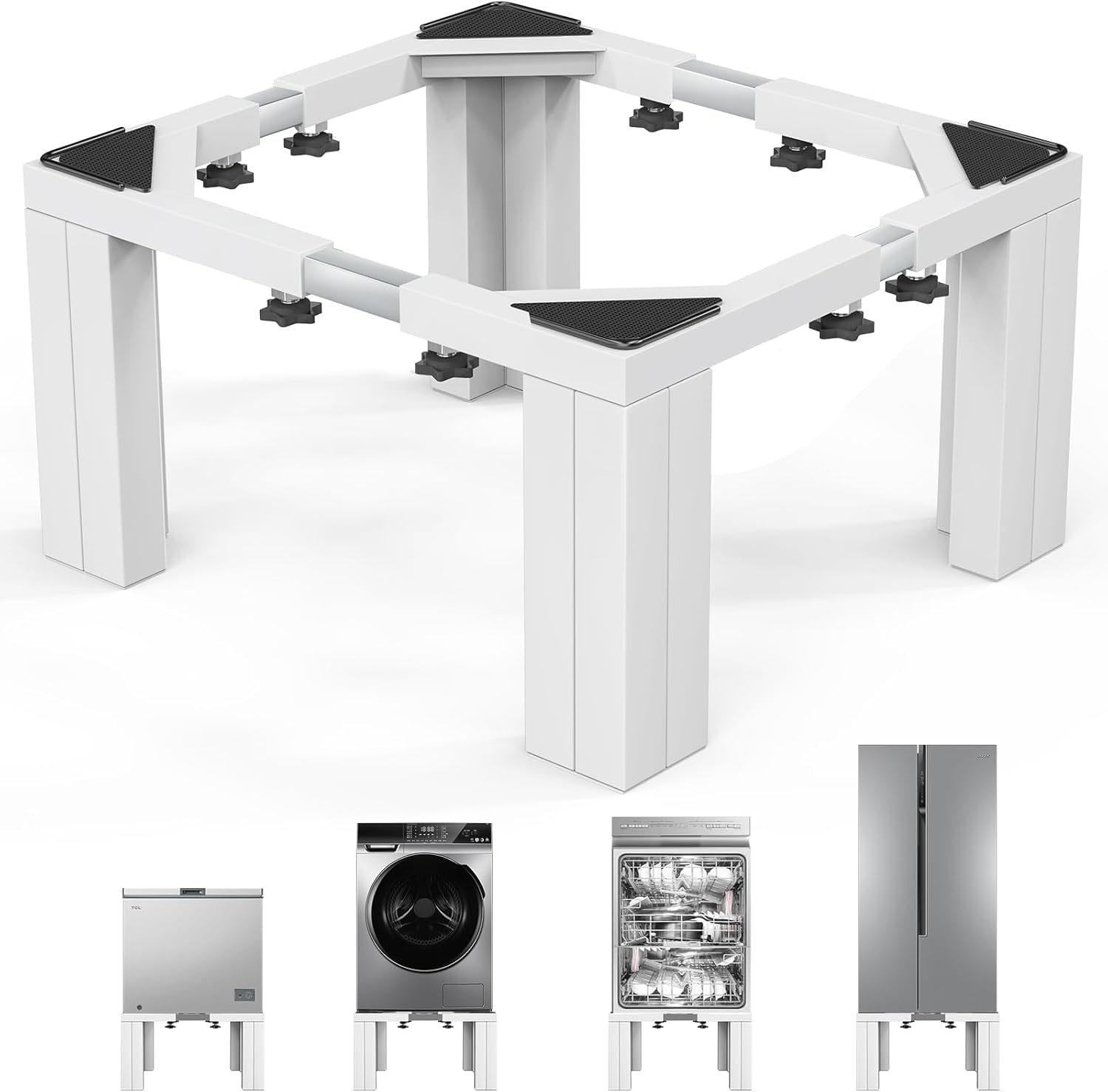 Full Size Laundry Pedestal Washer and Dryer Pedestals, Universal Fit 1100lbs Capacity Adjustable Washing Machine Stand, Dryer Base Platform Heavy Duty Mini Fridge Stand(Pearl White)