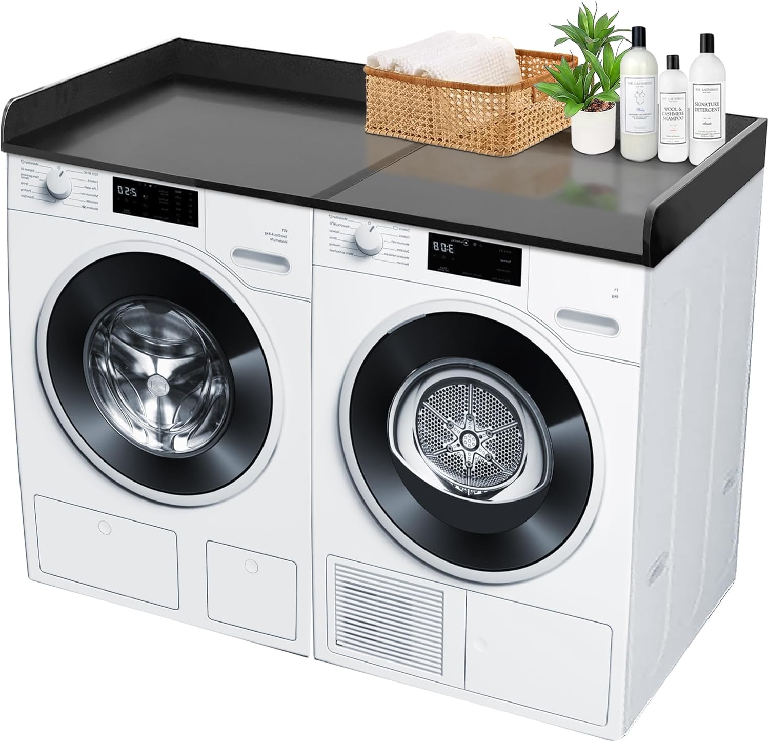 Royxen Washer and Dryer Countertop Solid Wood with Polyester Coating, Laundry Countertop with Edge Rails, 54