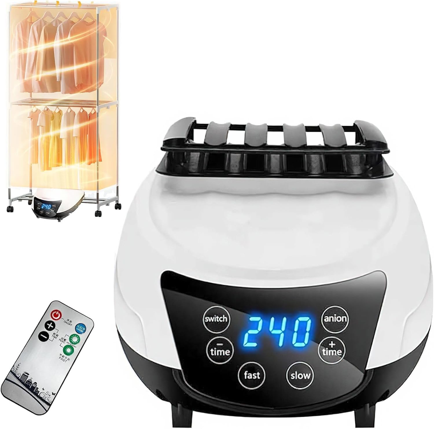 Portable Electric Clothes Dryer, 4-Level Timer with Remote Control, LED Display & Silent Operation for Indoor Home Laundry