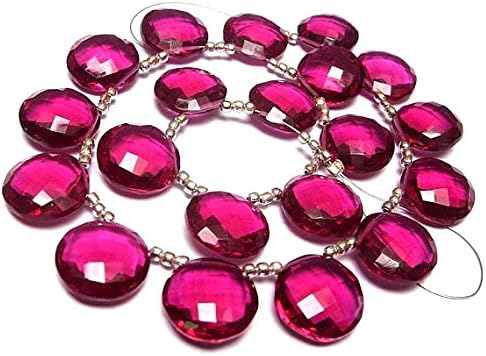 13 inch natural beads strand of 14x14mm faceted coin rubelite pink quartz gemstone briolletes beads for DIY jewelry - necklace, bracelet, earring, ring.