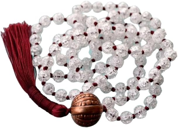 Natural Himalayan Crackle Quartz 6mm 108 Mala Beads, Spiritual, Meditation Beads, Reiki, Japa Mala, Buddhist Prayer Beads, Yoga Bracelet, healing beads LKMALA-RRGU-1695, 34 inch