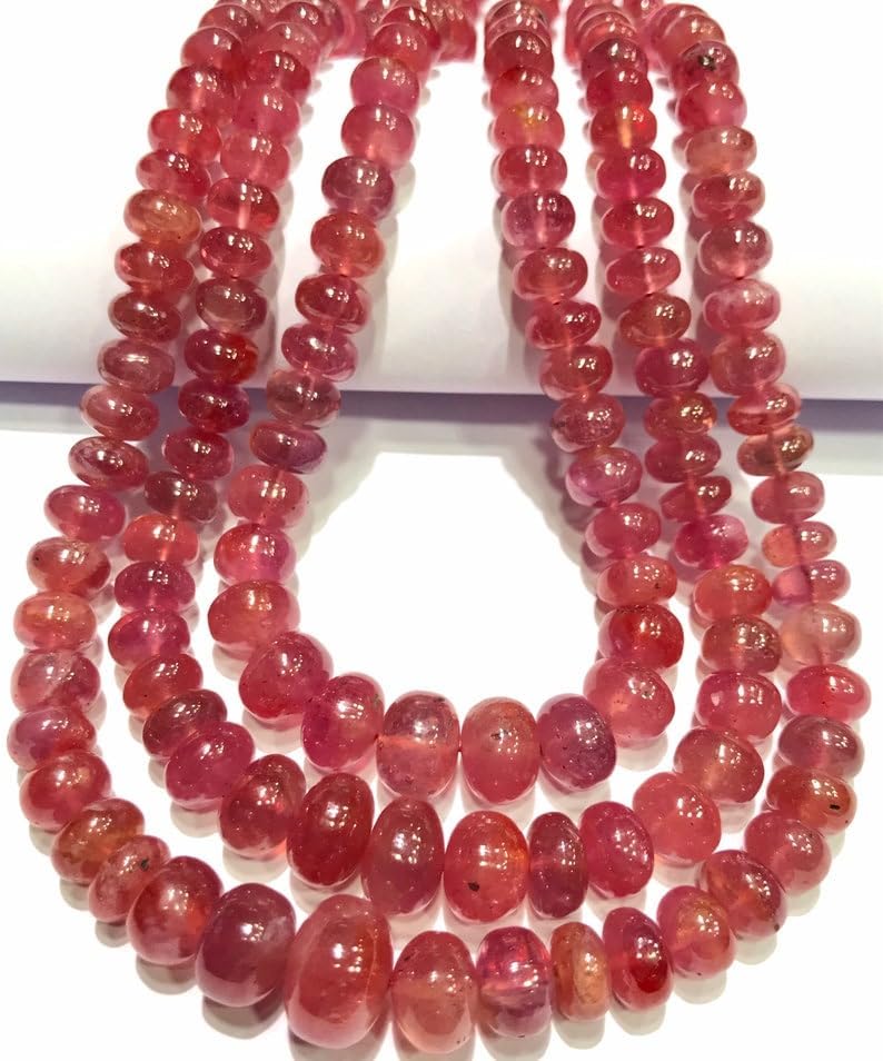 Natural Pink Sapphire roundelle Smooth Beads 6-10 MM 16 inch Long String Jewelry Making Gemstone Beads for Necklace Bracelet