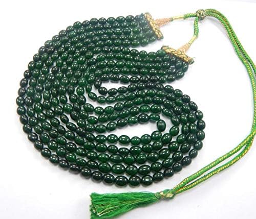 LKBEADS 5 Strand Cts. 19 Inch Long 6-9 MM Smooth Beads Emerald Quartz Oval Beaded Necklace Code-HIGH-47883