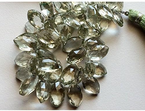 13 inch natural beads strand of 15x10mm faceted marquise green amethyst gemstone briolletes beads for DIY jewelry - necklace, bracelet, earring, ring.