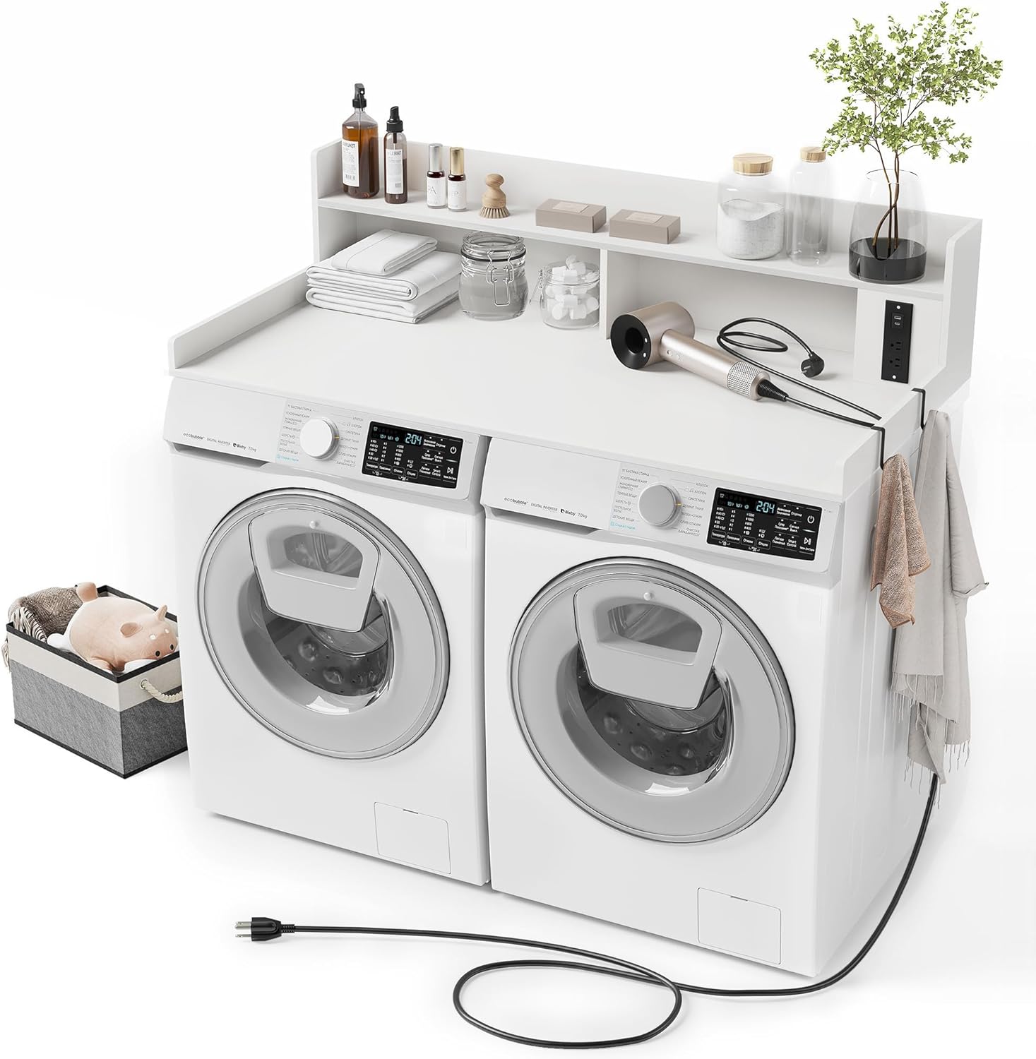Upgraded 2-Tier Washer and Dryer Countertop with Power Outlet,54