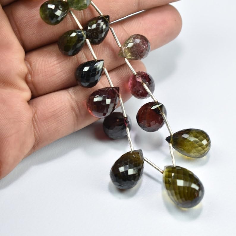 Natural Multi Tourmaline Teardrop Faceted Beads 9X13.5-13X20.5mm 8 inch Long String Jewelry Making Gemstone Beads for Necklace Bracelet