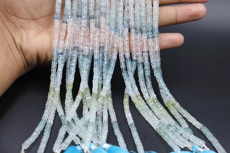 Multi Aquamarine Faceted Wheel Cut Beads 4-4.5 mm Wheel Cut Beads Multi Aquamarine Tyres Beads Aquamarine Beads Strand