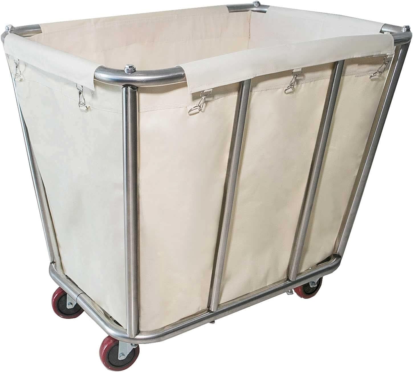 Laundry Cart,Industrial Commercial Large Rolling Laundry Cart Dirty Clothes Bin with Wheels,Heavy Duty Canvas Hamper,10 Bushel,Beige,260LBS Load Laundry Cart (Beige)