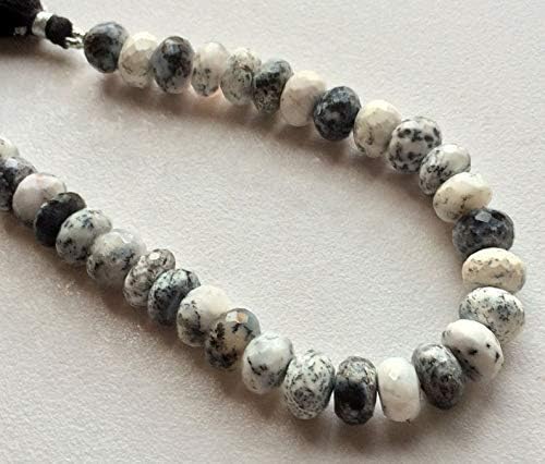 Dendrite, Dendrite Faceted Rondelle Beads, White & Black Gemstone Beads, Dendrite Necklace, 9-10mm, 8 Inch Full Strand, 30 Pieces Approx