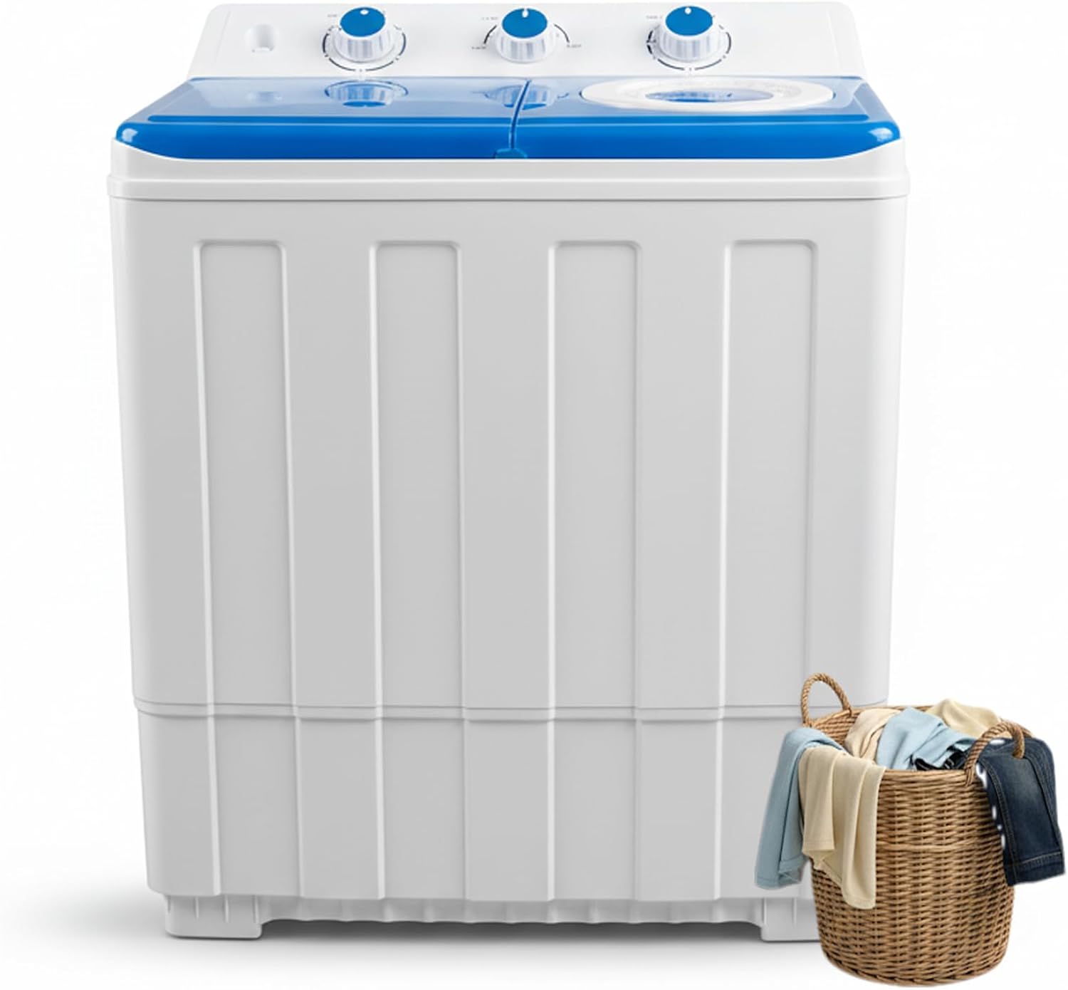 Portable Washing Machine, 14lbs Twin Tub with Drain Pump and Hose, 9.5lbs Wash 4.5lbs Spin Cycle, Compact Semi-Automatic Washer and Spinner Combo for Apartments, Dorms, RVs, Camping, Blue