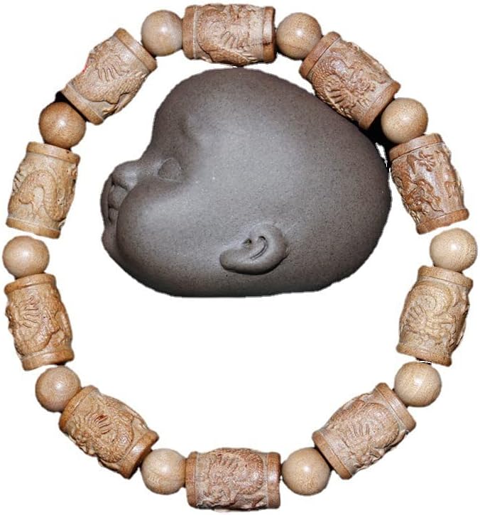 Mascot Wooden Crafts Wood Carving Art Wood Decoration Artwork 东加老山檀香雕刻珠手串 飞龙在天佛珠10*1.5(东家老山檀香飞龙在天10颗)