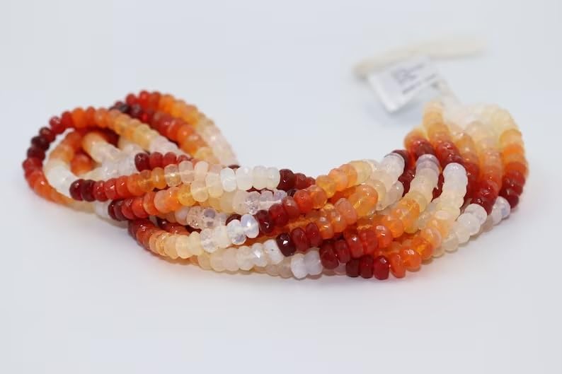 Excellent Mexican Fire Opal Faceted Rondelle Beads 5.5-6 mm FDark Color Mexican Fire Opal Beads Rondelle Opal Beads Strand