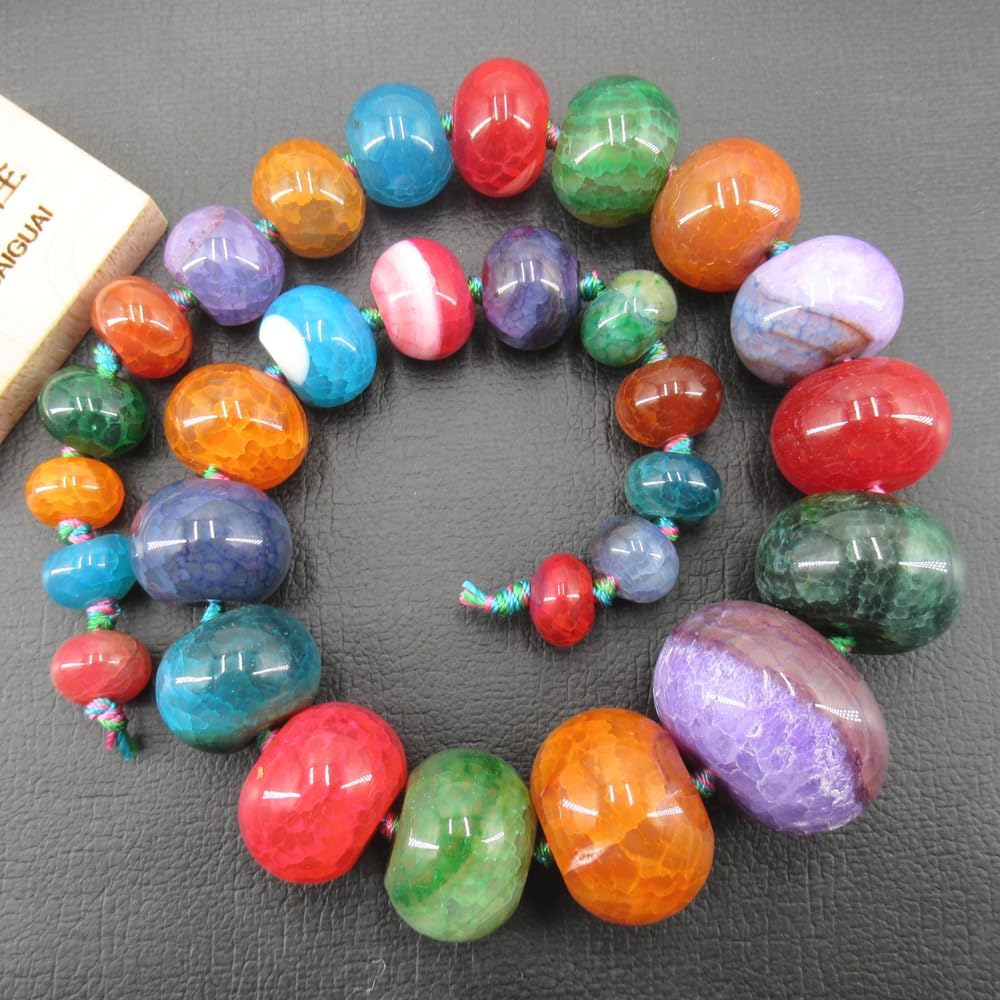 Mixed Color Dragon Vein Agate Rondelle Beads - 9x12mm & 20x30mm, Graduated Polished Raw Agate, 17.5