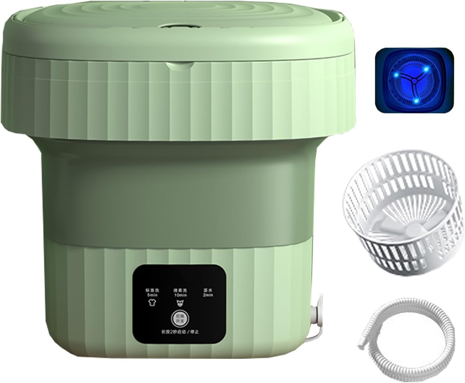 Portable Washing Machine, High Capacity Mini Washing Machine Foldable, with Dehydration Function, for Socks, Baby Clothes, Towels, Delicate Items (Color : Green, Size : Blu-ray+Drain+Drain)