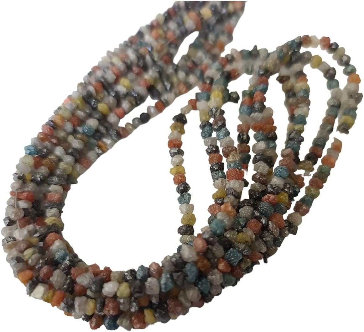 Women's 3-4mm Multi Color Diamond Beads Natural Multi Color Conflict Free Rough/Raw Diamond Uncut Diamond Loose Diamond(8IN to 16IN Option)-PDD281, 3-4mm, 16 in