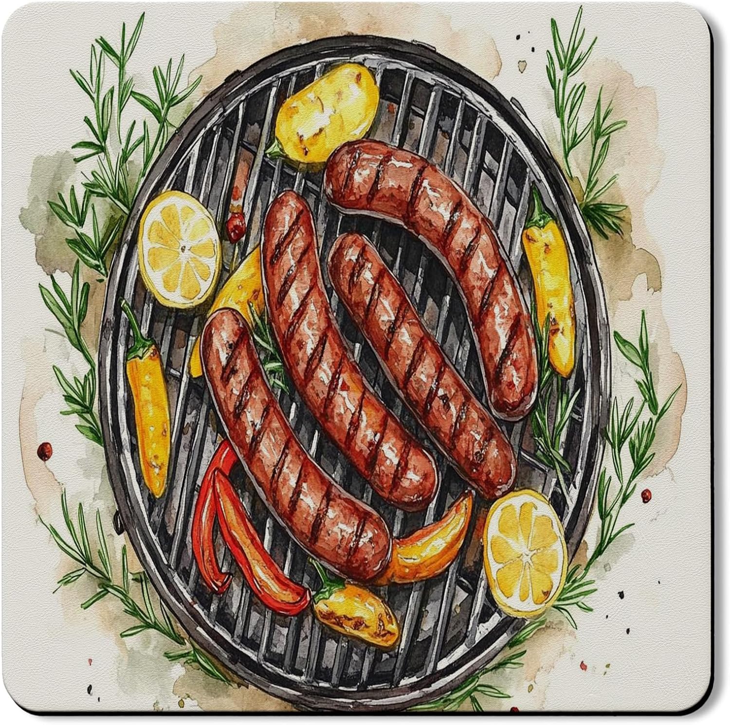 Herb Grilled Sausage Washer Dryer Top Protector Mat, Rustic BBQ Cooking Appliances Dust Covers, Summer Kitchen Rubber Anti-slip Waterproof Washer And Dryer Mats for Laundry Room 24x24 Inch