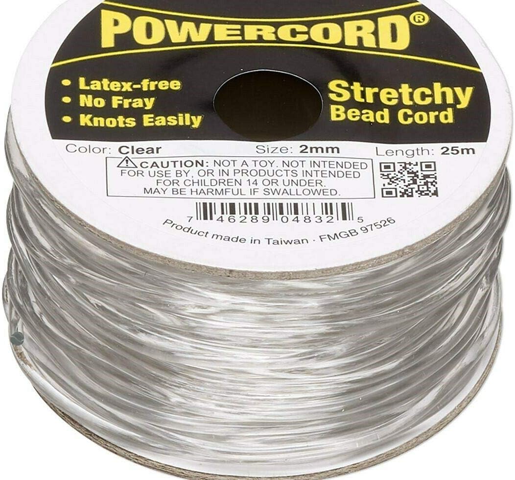 25 Meter Spool Clear No Fray Stretchy Elastic 2mm POWERCord with 21.5 Pound Test
