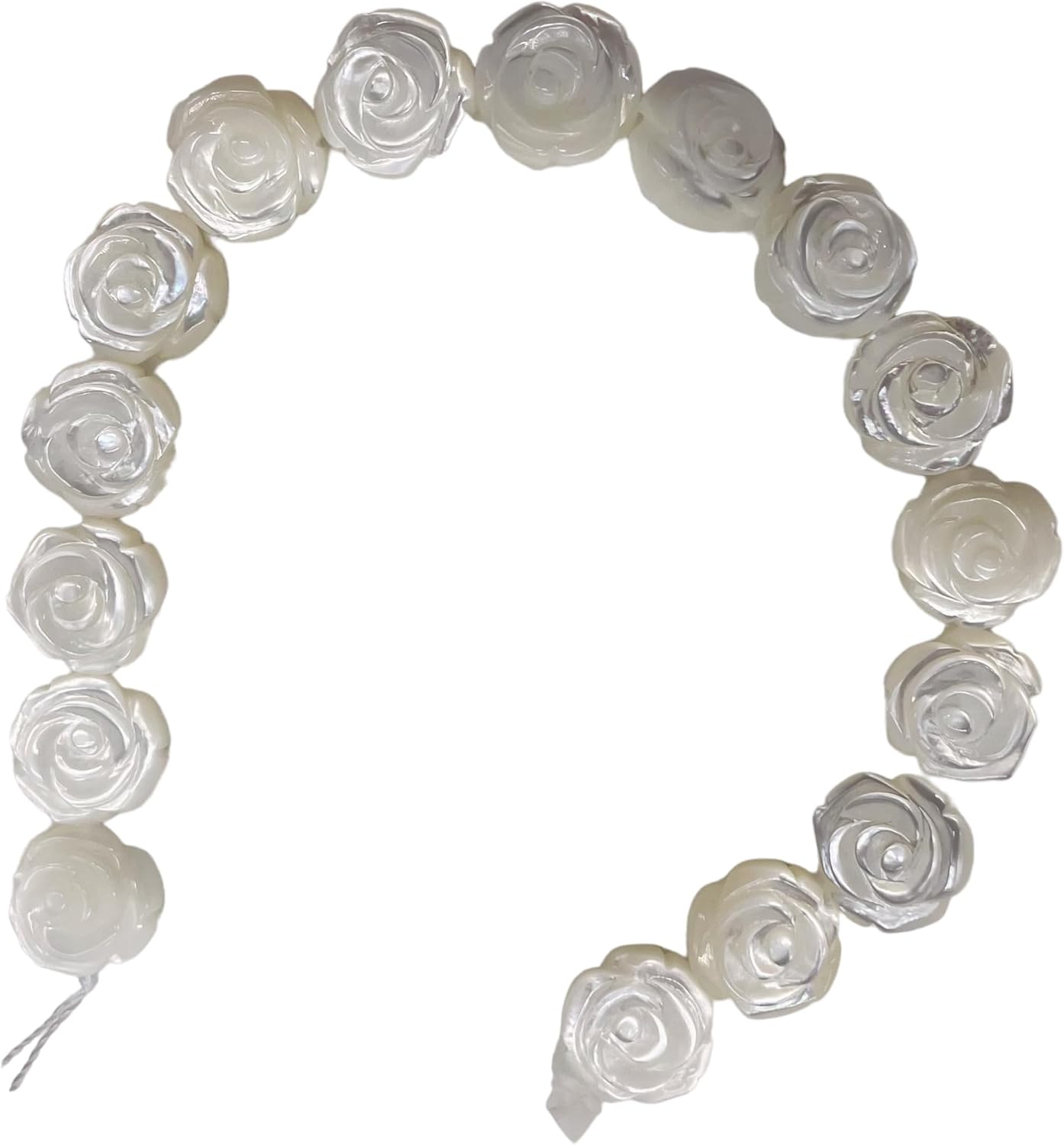 Generic Mother of Pearl Half Strand Carved Rose Beads | 12x6mm | White | 16 Beads |
