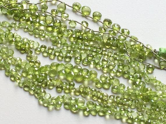 BEADS GEMSTONE 1 Strand Natural Green Perit Faceted Heart Briolettes, Perit Necklace, Green Perit, 7mm Beads 8 Inch Long Long Code-HIGH-16662