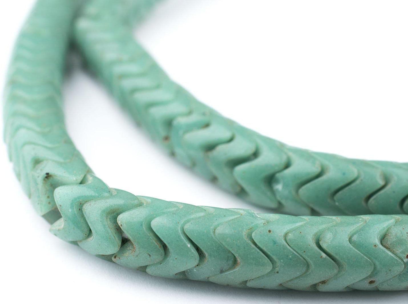 The Bead Chest Vintage Czech Snake Beads - Full Strand of Interlocking Glass Vertebrae Beads (Sea Green, Large)
