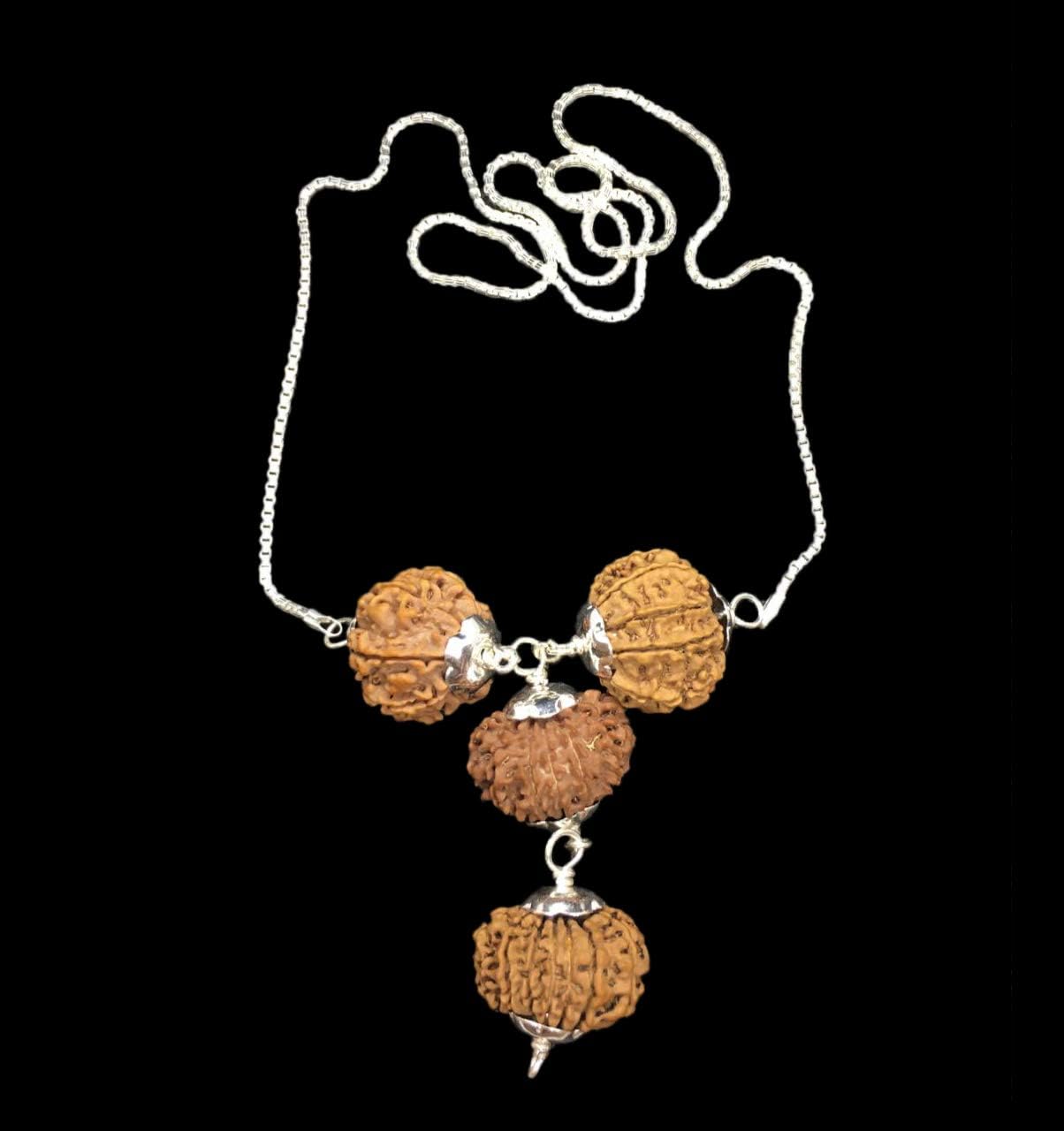 Rudraksha Combination for Wealth 7,9,11,13 Mukhi Nepal in Silver Chain IGL Lab Certified Original Genuine Beads (Small)
