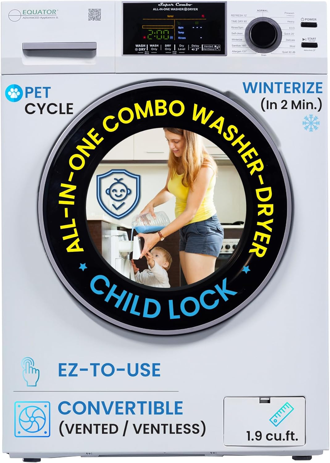 Equator All-In-One VENTED/VENTLESS Washer-Dryer 1.9cf/18lb 1400RPM 110V