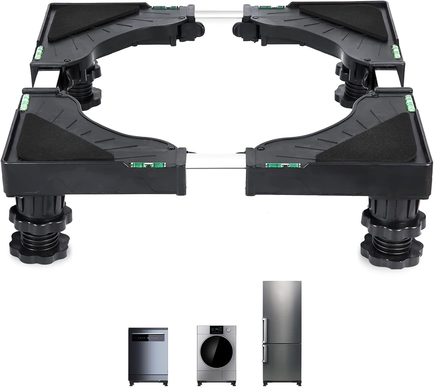 Appliance Dolly Cart with 4 Strong Feet, Raisaplin Adjustable Washing Machine Base Stand Mini Fridge Stand Furniture Stand Mover Mobile Roller Pedestal Multi-Functional Base for Dryer Laundry