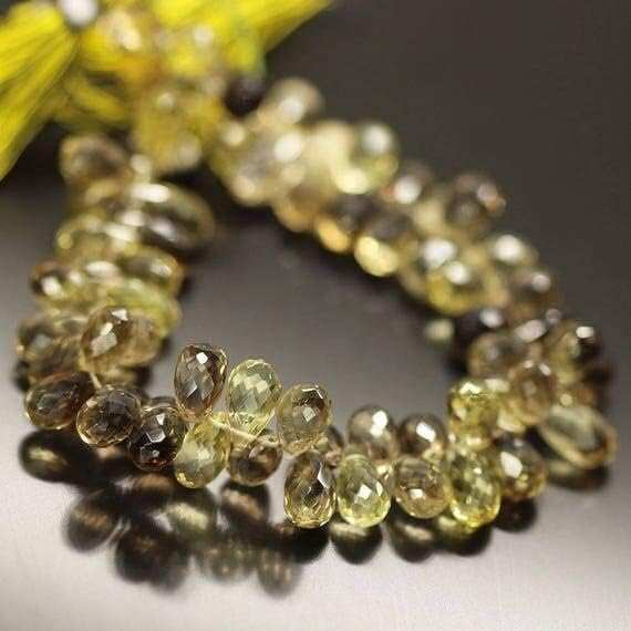 Natural Lemon Quartz Faceted Tear Drop Briolette Gemstone Loose Beads Strand 12