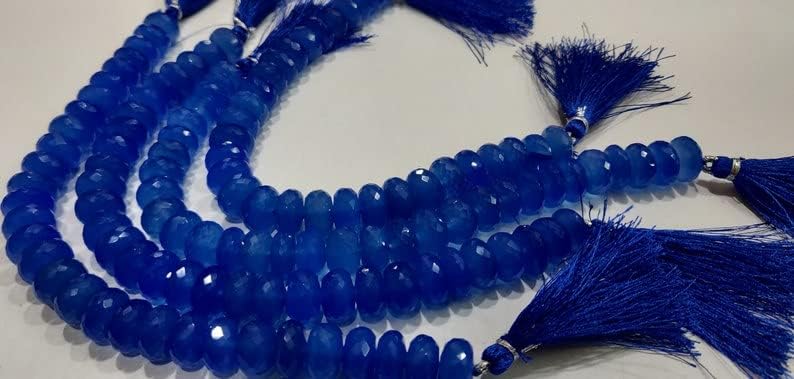 8 inch Strand of gem Blue Chalcedony rondelle Faceted Blue Beads for DIY Jewelry Making. Blue Chalcedony Beads Strand #Code - BDSSTR-02969