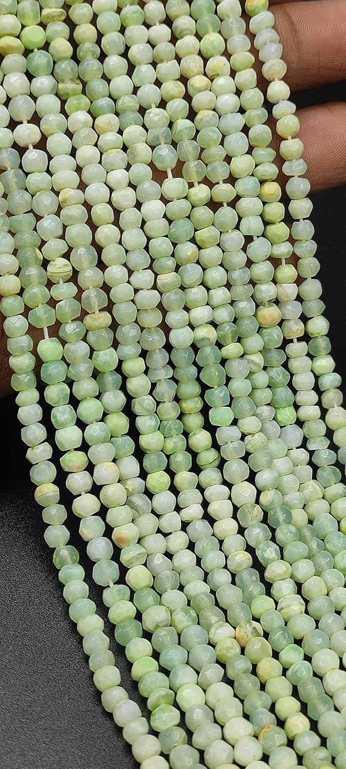 Hanumat Gems Lot of 10 Strands Peruvian Green Opal Rondelle Faceted Gemstone Beads,Peruvian Opal Faceted Beads,Peruvian Opal Rondelle Beads,Peruvian Opal 3-4 MM Beads,Peruvian Opal 13 Inches Strand.