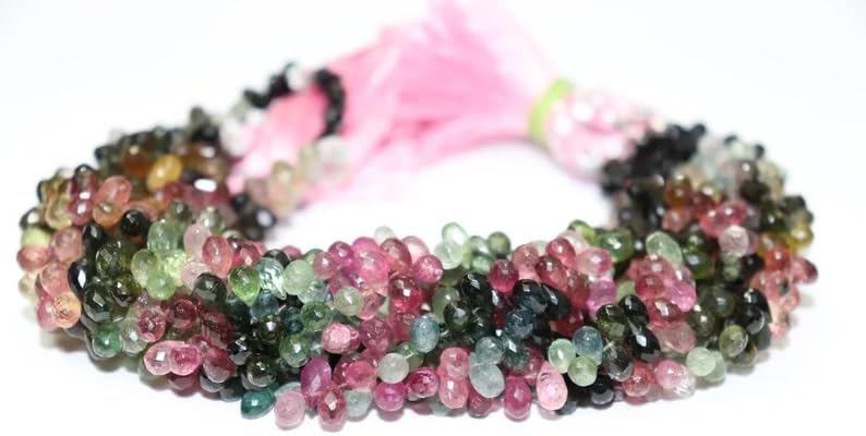 AAA Qualtiy Multi Tourmaline Faceted Drops Shape Beads 5 * 7 mm Tourmaline Side Drill Drop Tourmaline Briolette Beads for Making Jwelery