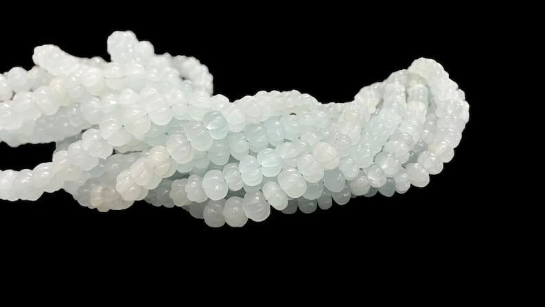 Natural Aquamarine Melon Smooth Beads 6-10MM 16 inches Long String Jewelry Making Gemstone Beads for Necklace Bracelet