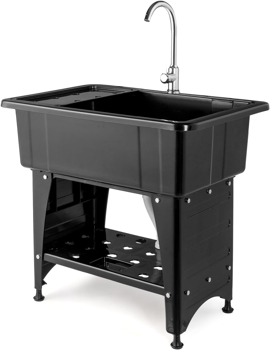 VINGLI 20-Gallon Utility Sink Laundry Tub for Washing Room, Freestanding Utility Sink with Stainless Steel Faucet, (Black, 32.3