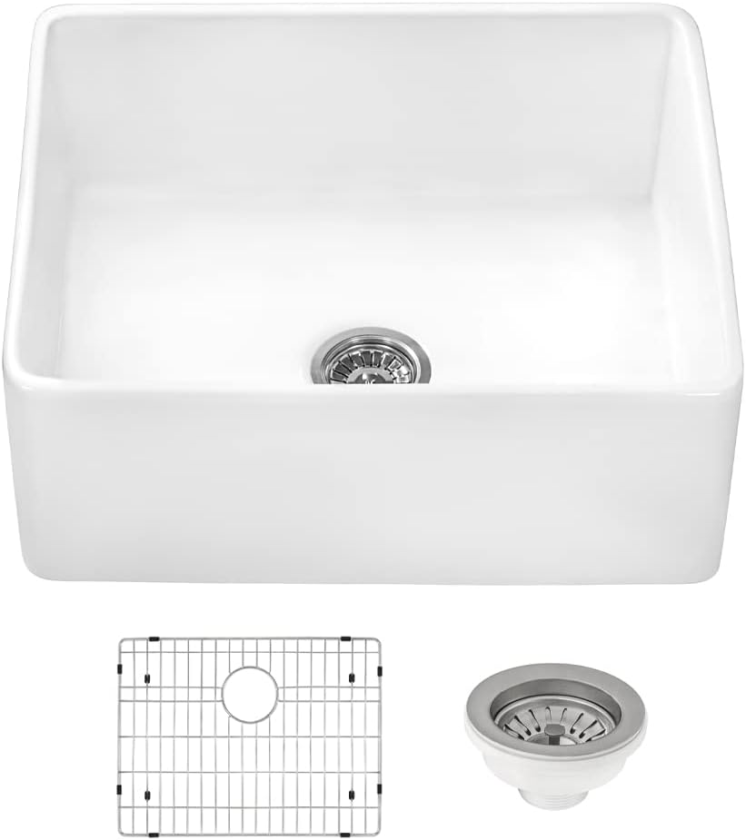 Ruvati 23 x 18 inch Fireclay Farmhouse Apron-Front Kitchen Laundry Sink Single Bowl - White - RVL2468WH