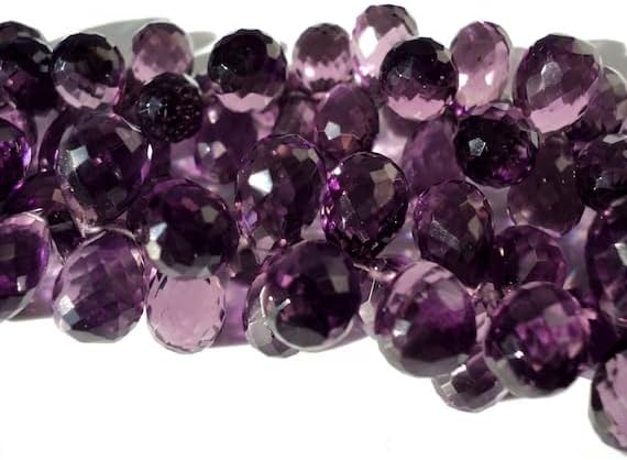 BEADS GEMSTONE 1 Strand Natural Amethyst, Micro Faceted Tear Drop Beads, Huge 17x10mm - 11x8mm 4 Inch Long Long Code-HIGH-19235