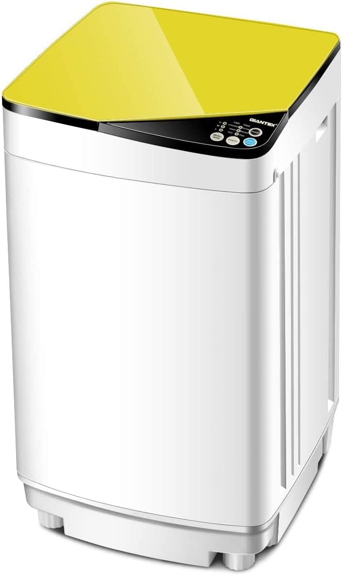 Waterjoy Portable Washing Machines, 7.7 lbs Load Capacity Portable Washer and Dryer Combo with Built-in Barrel Light & LED Display for Household and Apartment （Yellow）