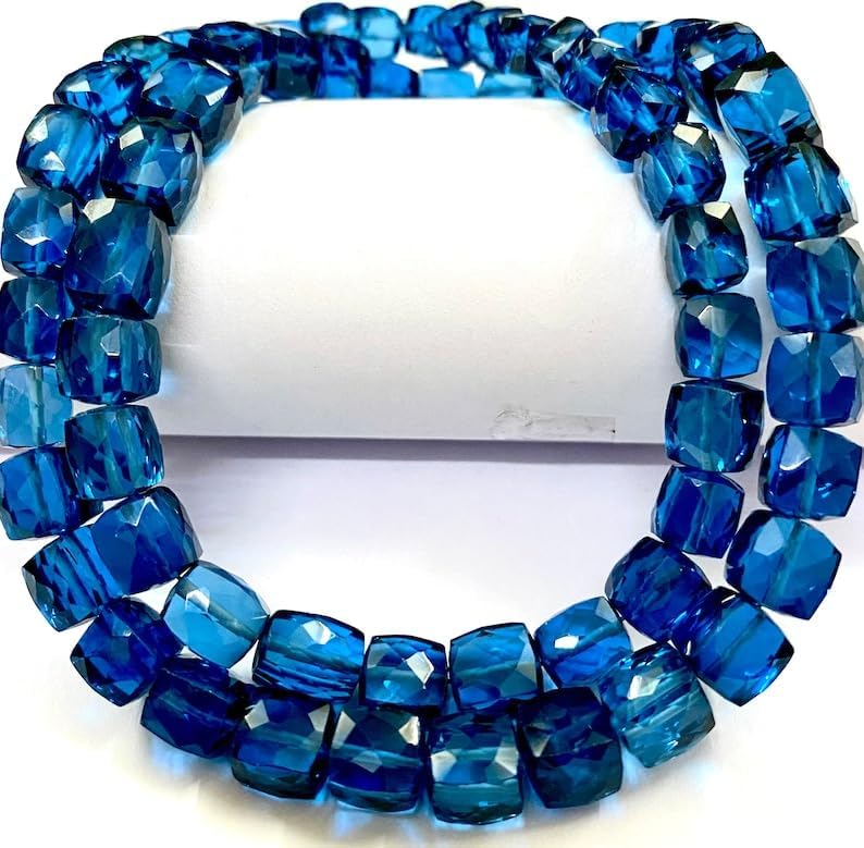 Natural NEON Blue Spinel Box Faceted Beads 7X8-6X8 18 inch Long String Jewelry Making Gemstone Beads for Necklace Bracelet