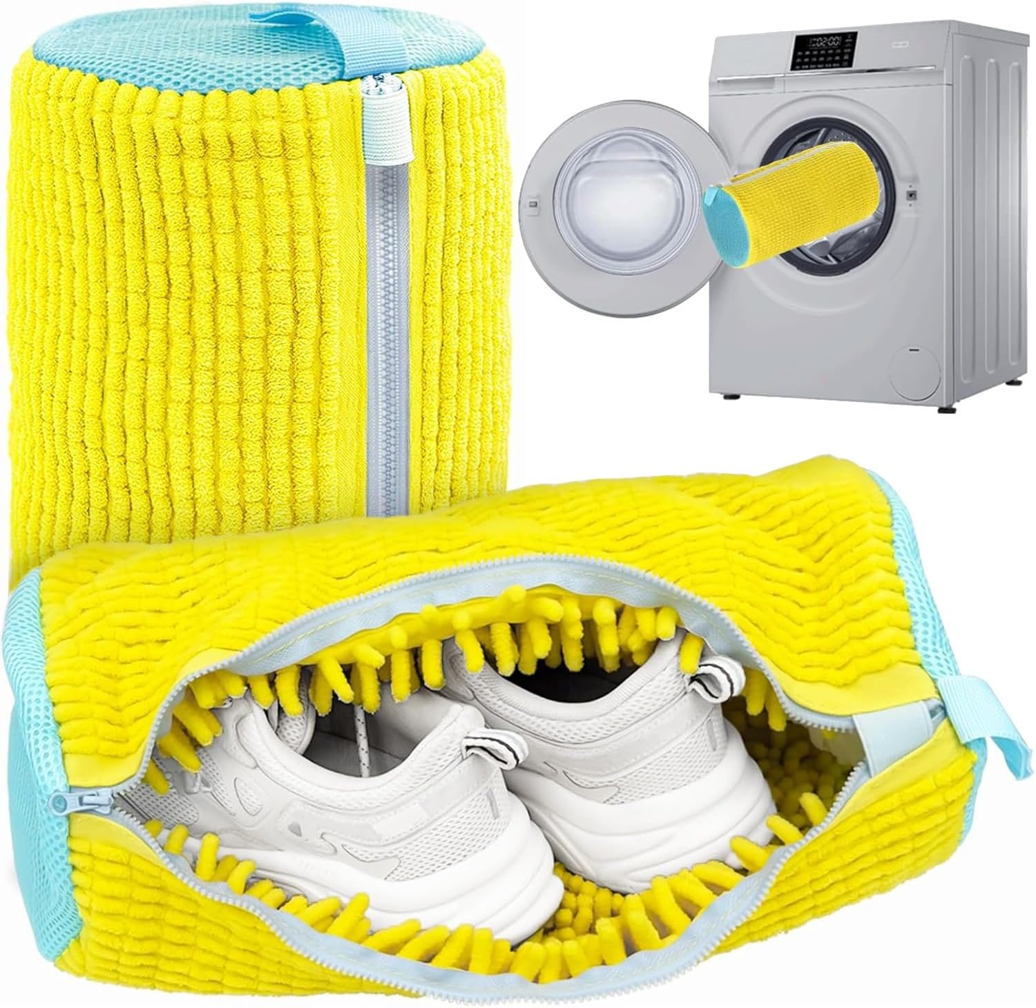 Shoe Washing Machine Bag - 2PCS, Shoe Washing Bag for Dryer & Washer, Reusable Laundry Shoe Bag for All Shoes Sizes (Yellow)