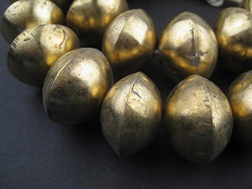 The Bead Chest Mali Brass Bicone Beads - Full Strand of African Saucer Metal Spacer Beads (20x29mm)