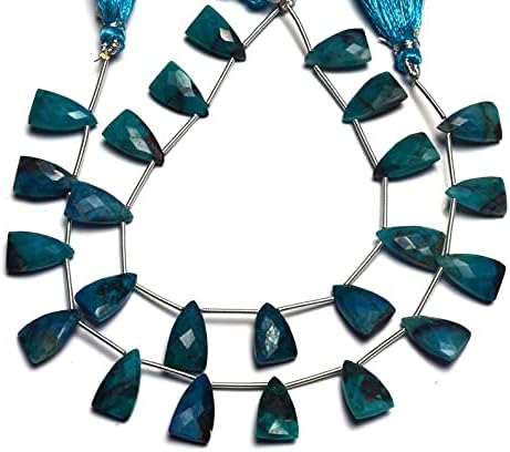 8 inch Strand of Natural Chrysocolla 15x9 mm Trillion Faceted briolette Beads for DIY Jewelry Making. |BRIO_02288