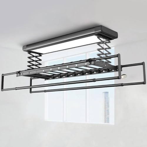 Ceiling Clothes Dryer Aluminium and Steel Electric Clothes Dryer with Remote Control,A, Ceiling Clothes Drying Rack Indoor Outdoor Balcony Electric Clothes Hanger Thin Home Lifting Automatic