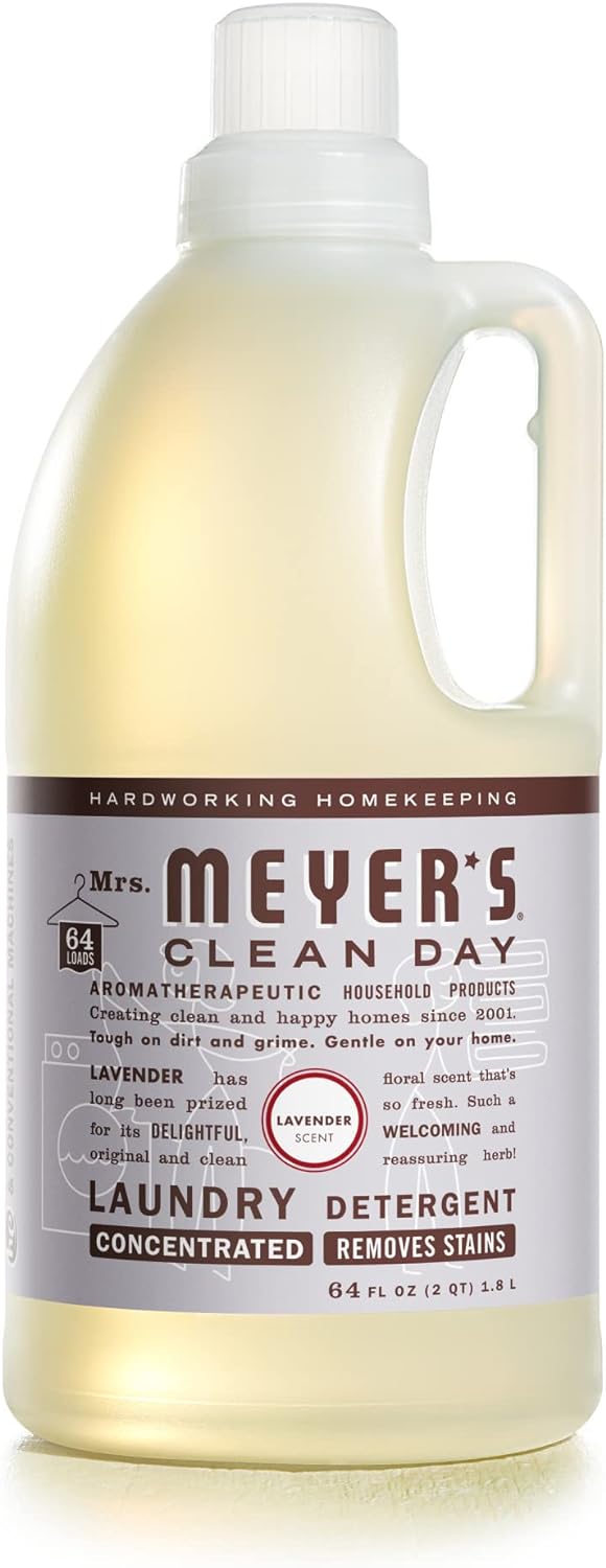 MRS. MEYER'S CLEAN DAY Liquid Laundry Detergent, Biodegradable Formula Infused with Essential Oils, Lavender, 64 oz (64 Loads)
