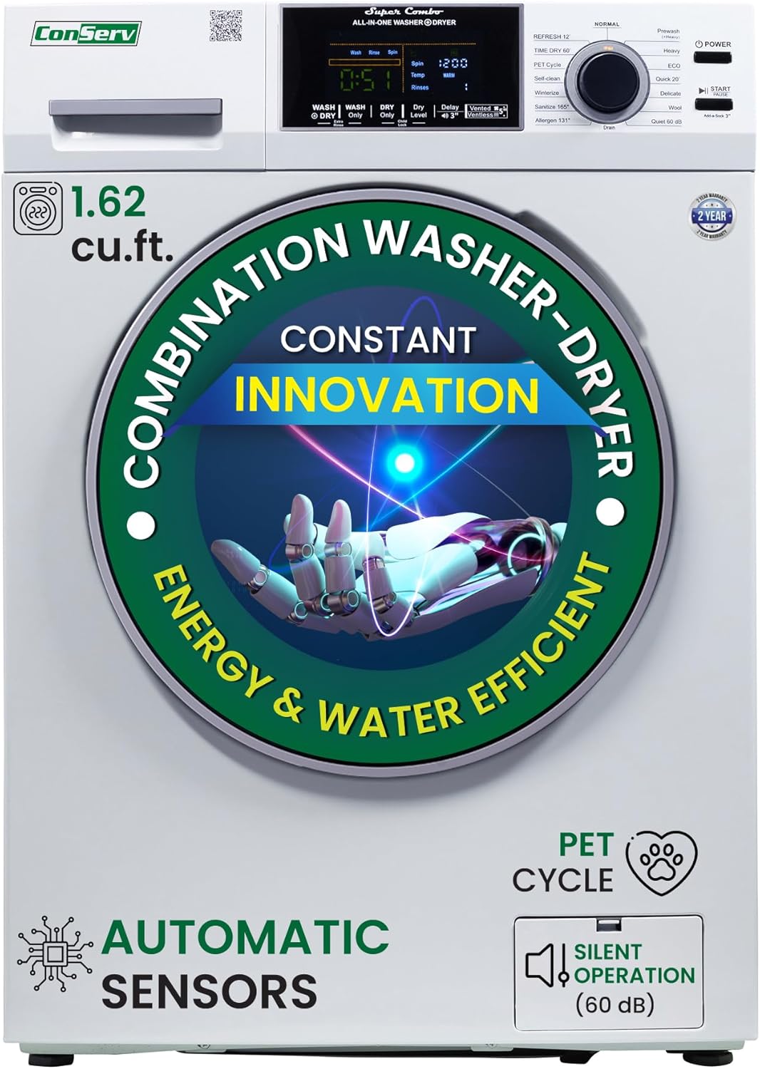 15 lbs Compact Combo Sani Washer Vented/Ventless Dryer with Pet Cycle (White)