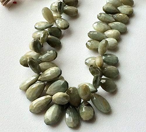 1 Strand Natural Cats Eye Faceted Pear Briolettes, Green Cats Eye Beads, Chrysoberyl, Cats Eye Necklace, 6x9mm - 8x19mm, 8 Inches Code-HIGH-15454
